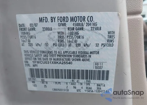 2008 Ford Escape Xlt from USA, damaged, VIN 1FMCU031X8KA25540